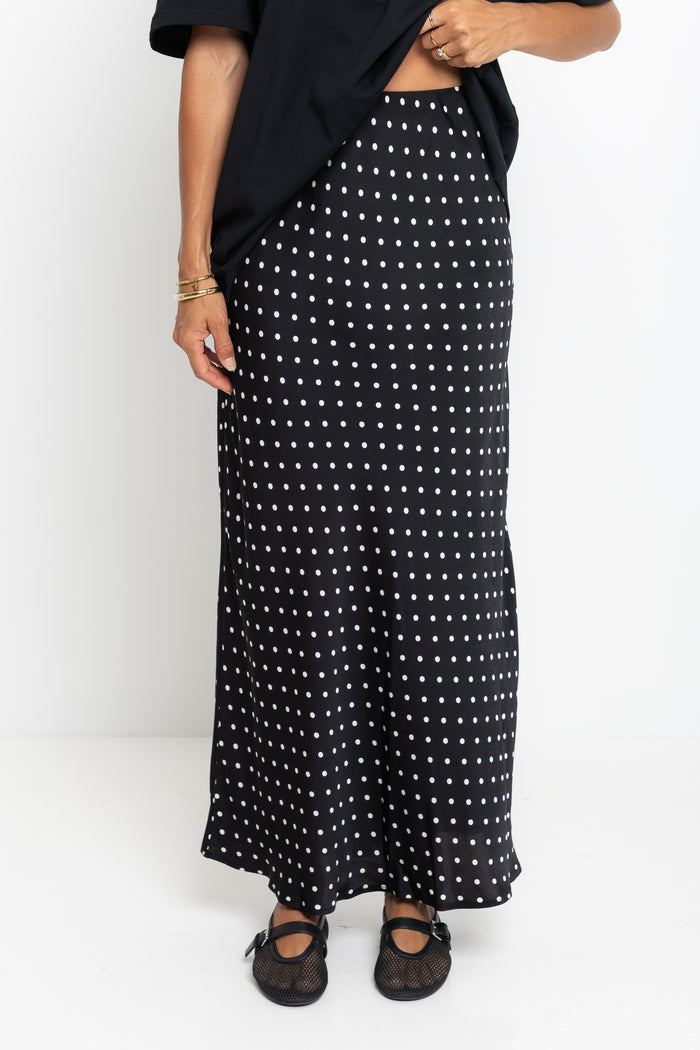 Saski Maxi Skirt - Black with White Polka Dots - The Self Styler