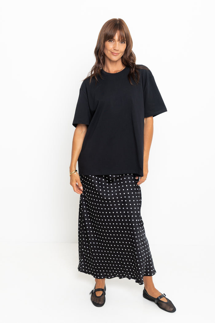 Saski Maxi Skirt - Black with White Polka Dots - The Self Styler