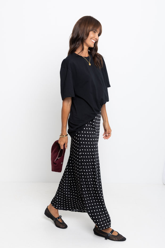 Saski Maxi Skirt - Black with White Polka Dots - The Self Styler
