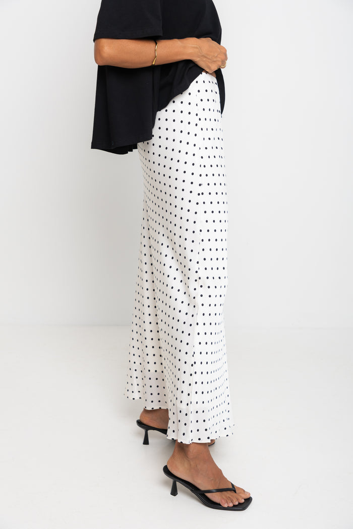 Saski Maxi Skirt - White with Black Polka Dots - The Self Styler