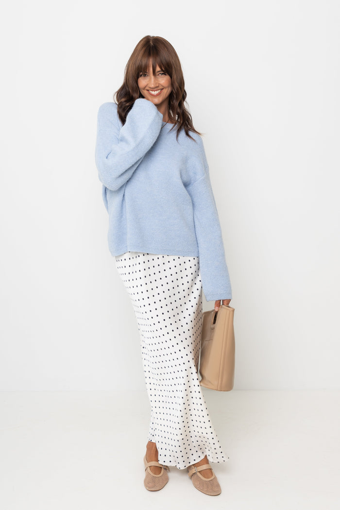 Saski Maxi Skirt - White with Black Polka Dots - The Self Styler