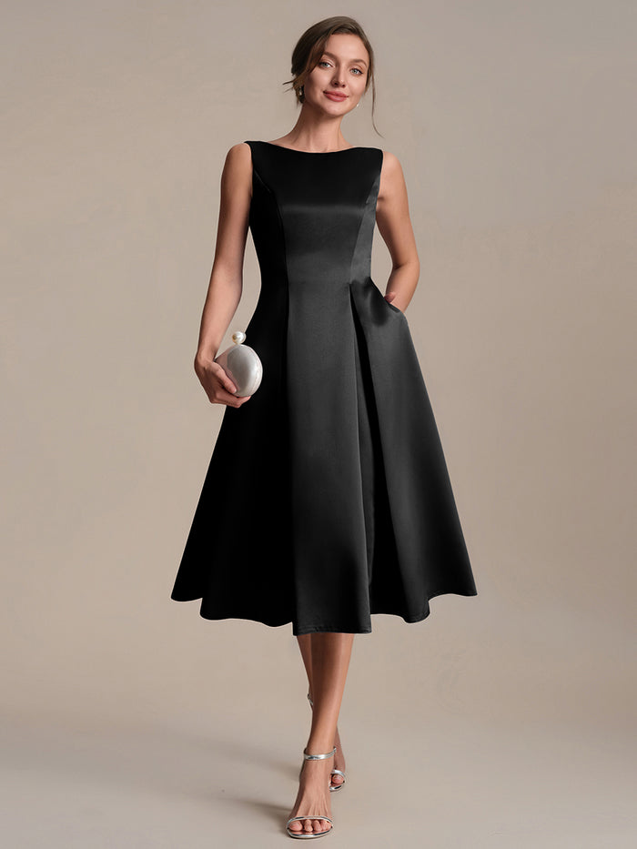 Satin Sleeveless Ball-Gown Wedding Guest Dress #color_Black