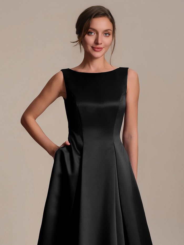 Satin Sleeveless Ball-Gown Wedding Guest Dress #color_Black