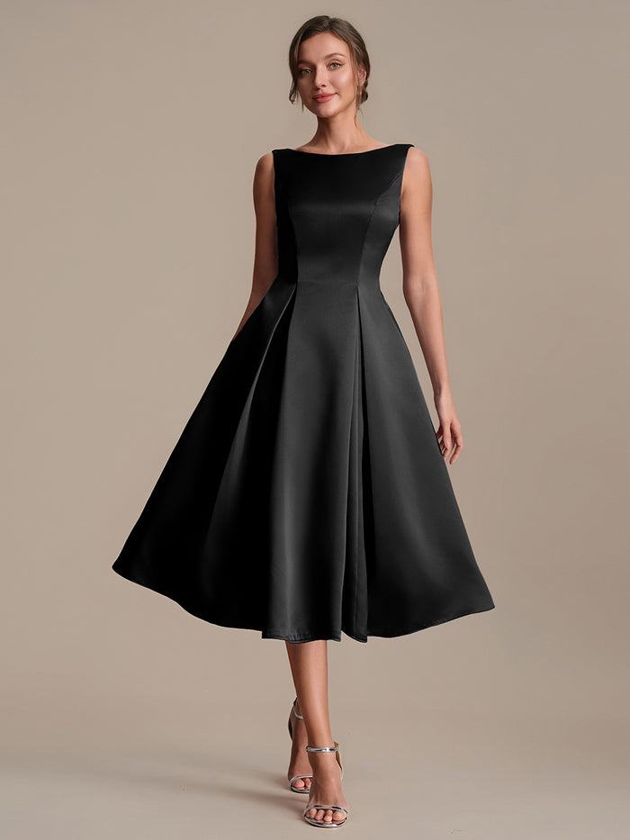 Satin Sleeveless Ball-Gown Wedding Guest Dress #color_Black