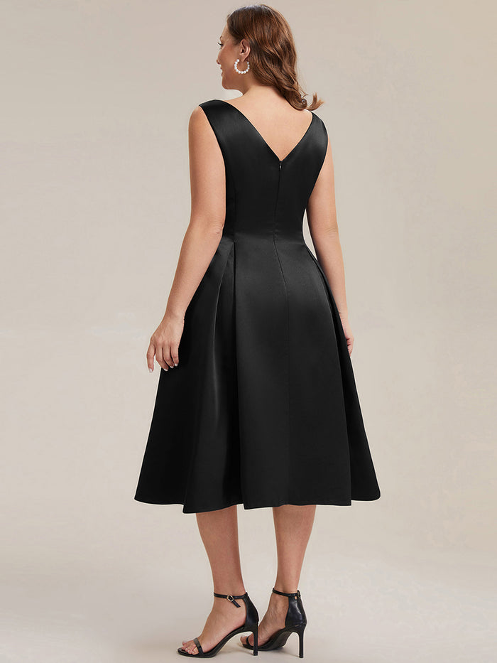 Satin Sleeveless Ball-Gown Wedding Guest Dress #color_Black