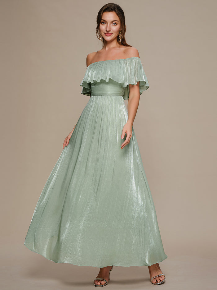 Sea-island Chiffon Drop Shoulder Sleeve A-Line Bridesmaid Dress #color_Mint Green