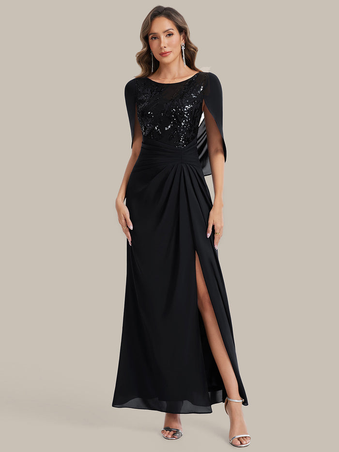See-through Chiffon Sleeveless Mother of the Bride Dress #color_Black