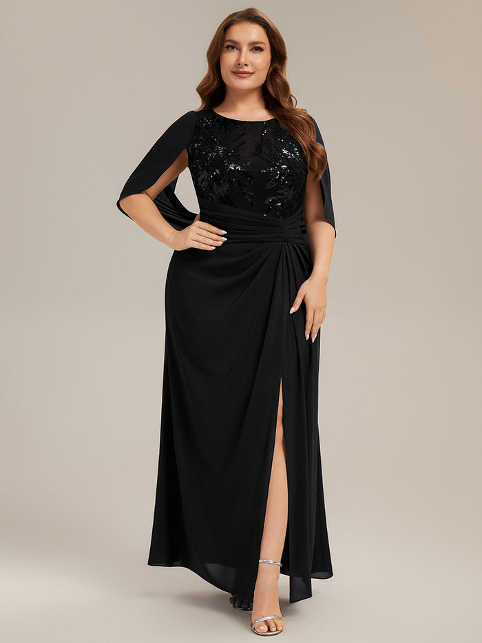 See-through Chiffon Sleeveless Mother of the Bride Dress #color_Black
