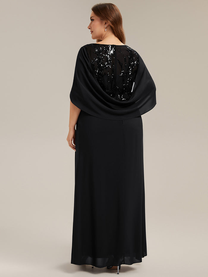 See-through Chiffon Sleeveless Mother of the Bride Dress #color_Black