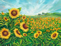 September Sunflowers fine art print by Michigan artist Mary Bea McWatters featuring beautiful blooms in a field of sunflowers.