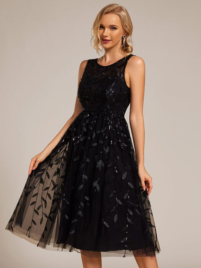 Sequin Embroidery Wedding Guest Dress #color_Black