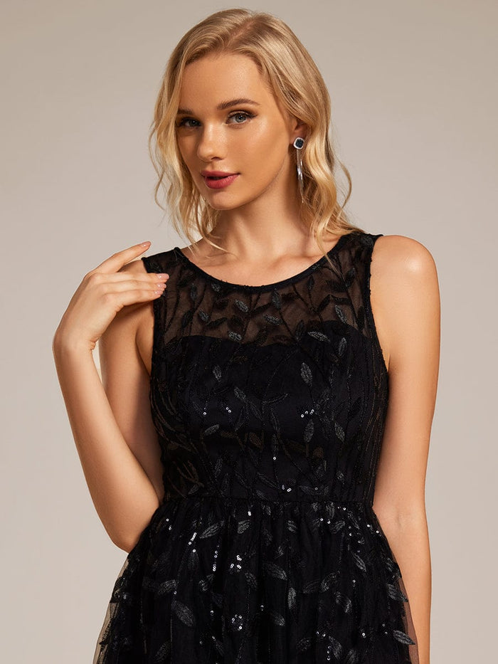 Sequin Embroidery Wedding Guest Dress #color_Black