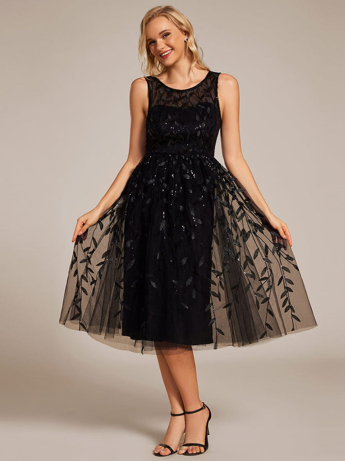 Sequin Embroidery Wedding Guest Dress #color_Black