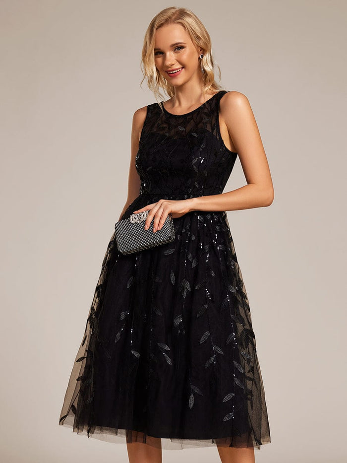 Sequin Embroidery Wedding Guest Dress #color_Black