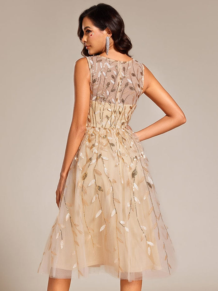 Sequin Embroidery Wedding Guest Dress #color_Gold