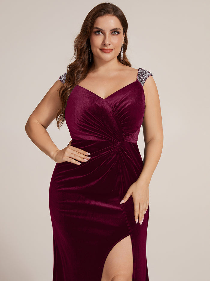 Sequin Velvet Sleeveless Evening Dress #color_Burgundy