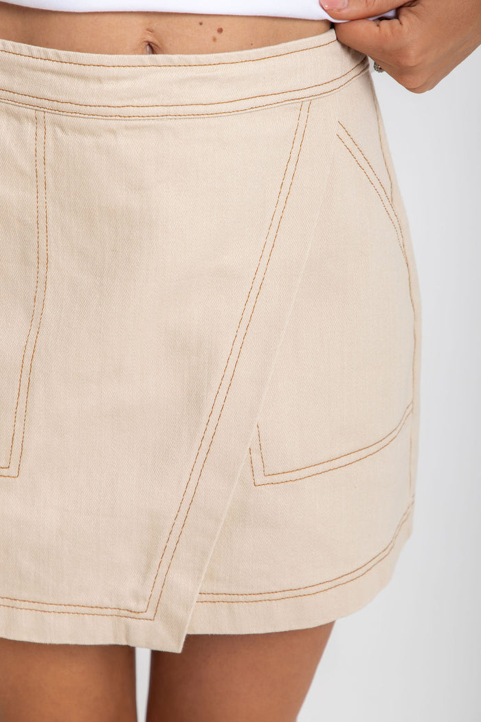 Sienna Denim Mini Skirt - Chai - The Self Styler
