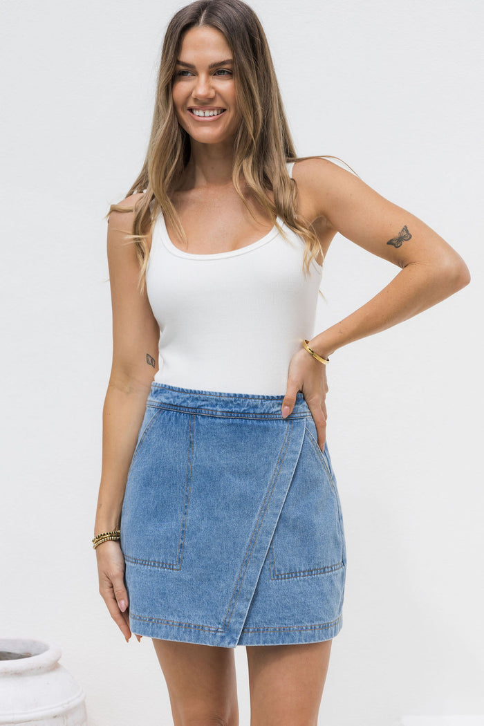 Sienna Denim Mini Skirt - Mid Wash - The Self Styler