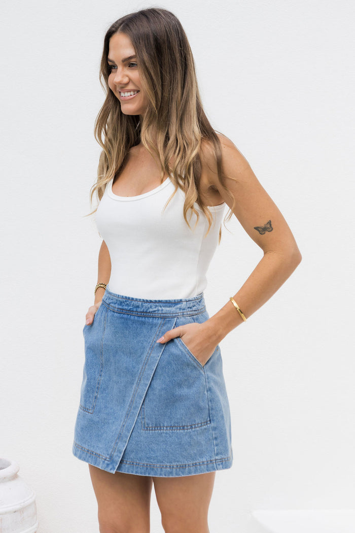 Sienna Denim Mini Skirt - Mid Wash - The Self Styler