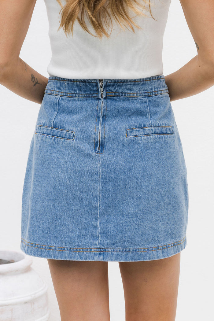 Sienna Denim Mini Skirt - Mid Wash - The Self Styler