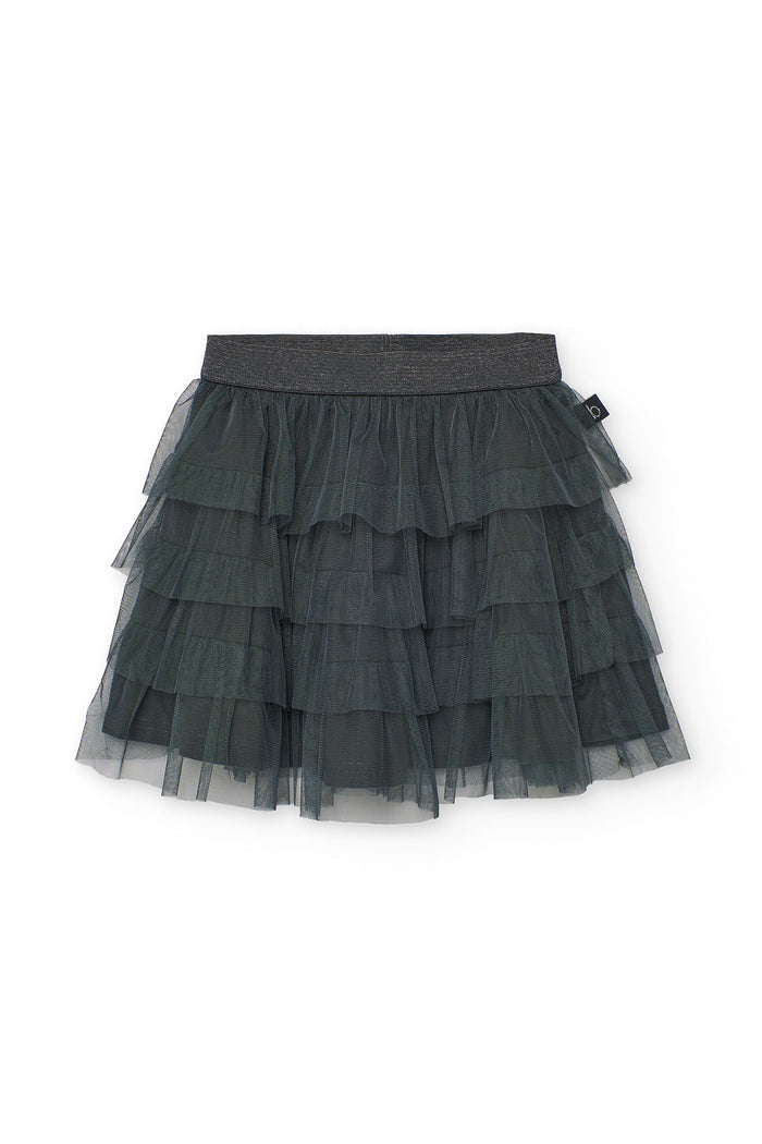 Black tiered skirt on a white background
