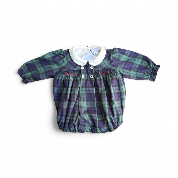 Smock Romper 'Tartan Green'