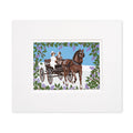 "Somewhere in Time Carriage Ride" is a 5"x7" seven-color reduction block print by Natalia Wohletz of Jane Seymour and Christopher Reeve riding in a carriage surrounded by blooming lilacs in the film "Somewhere in Time" on Mackinac Island. Matted in a white mat.