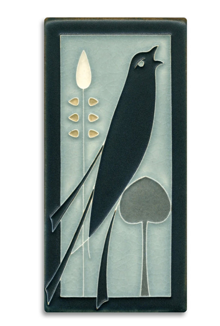 Songbird. Motawi polychrome tiles are striking individual art pieces. Each one is made by hand and with heart in Ann Arbor, Michigan.   Available at Main Street Art.