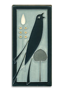 Songbird Facing Right (Stormy) – 4x8 art tile by Motawi handmade in Ann Arbor, Michigan.