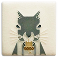 Cream Squirrel 3x3 art tile by Motawi handmade in Ann Arbor, Michigan.