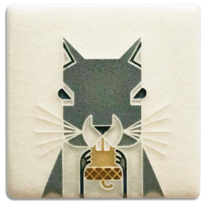 Cream Squirrel 3x3 art tile by Motawi handmade in Ann Arbor, Michigan.