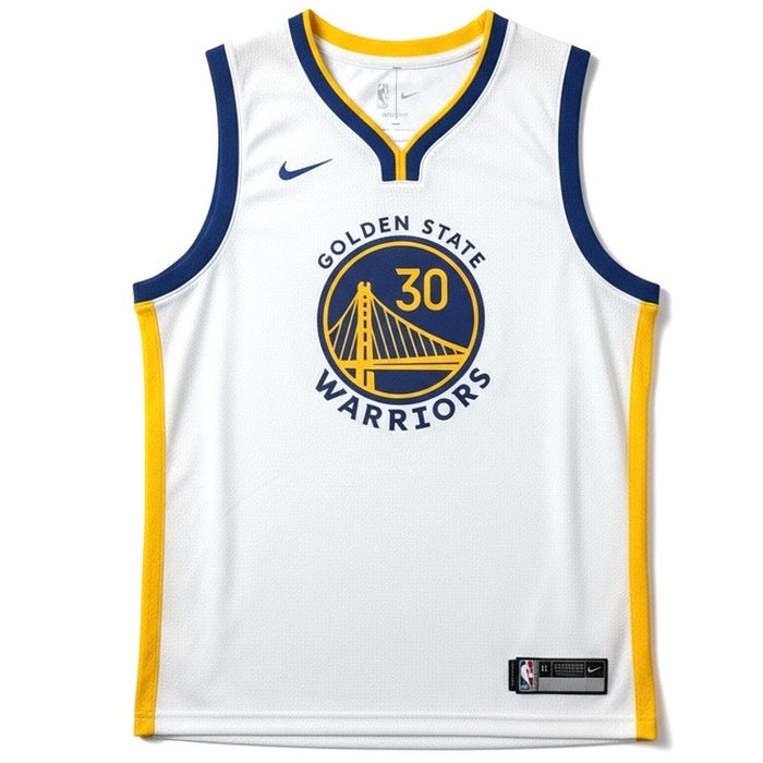 Nike Stephen Curry Golden State Warriors youth white swingman jersey, size XL, featuring team logo and player details.
