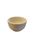 Beige stoneware bowl with smooth rounded sides and wide open rim