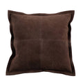 Brown suede square decorative pillow with stitched border and central seam