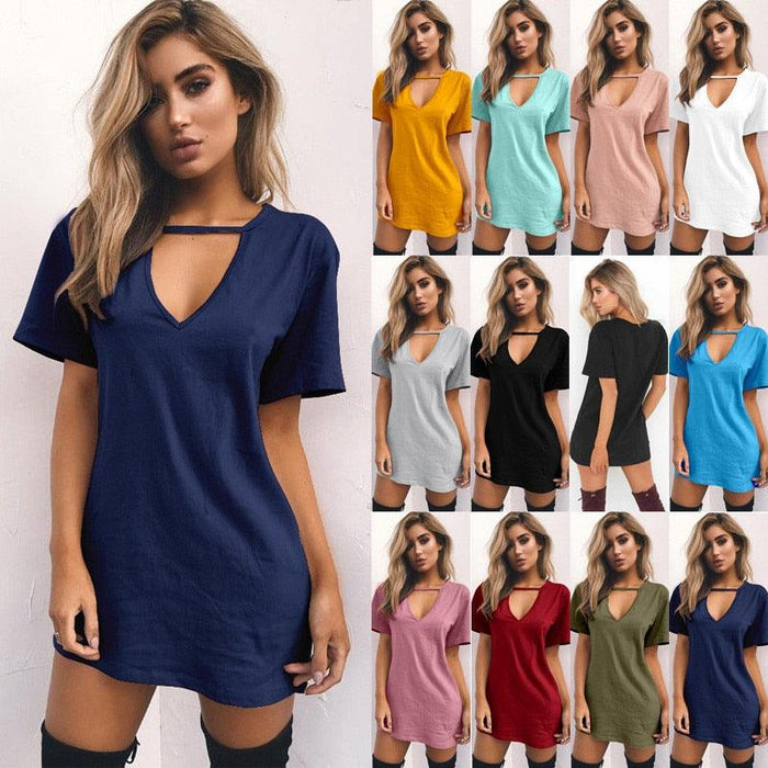 Women Summer T-Shirt Loose Short Sleeve TShirts Sexy V-Neck Cotton Tee Shirt - MyStoreLiving