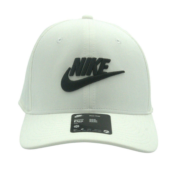 Nike Swoosh Flex performance cap in white, M/L size, with Nike logo, adjustable curved brim, and breathable fabric.