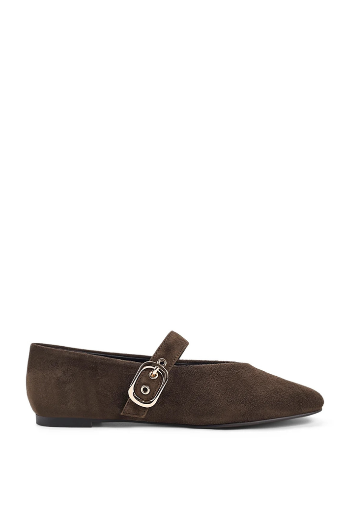 Tahlia Mary Jane Ballet Flats - Chocolate Brown Suede