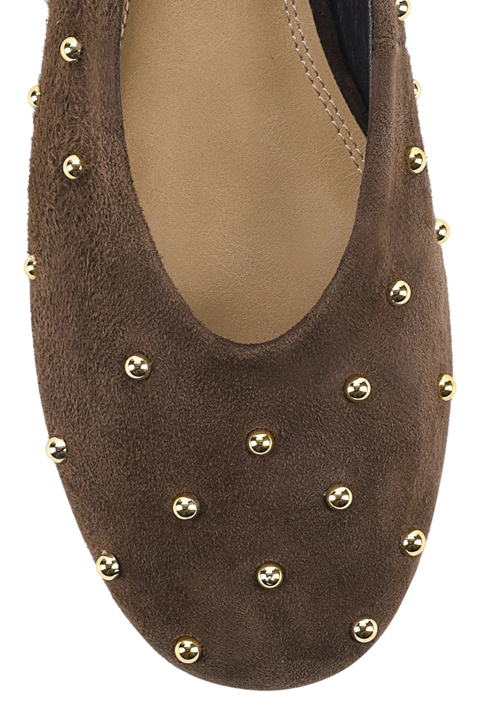 Tasmin Stud Ballet Flats - Chocolate Brown Suede