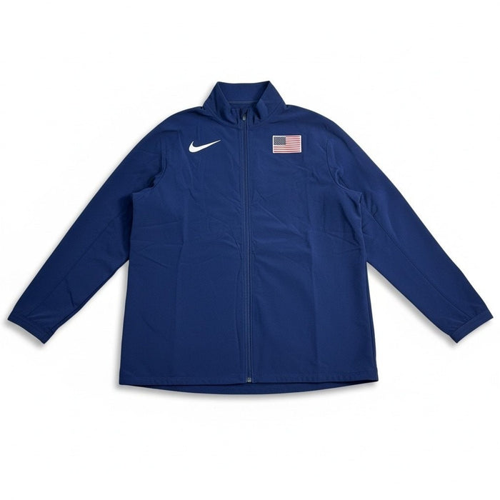 Nike Team USA Dri-FIT full-zip men's track jacket in XXL, blue with USA logo, lightweight athletic jacket for training or casual wear.