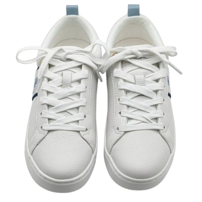 Ted Baker Bailey Icon leather sneakers in white and blue, size 8.5, 7.5, or 6.5, featuring stylish design and comfortable fit.