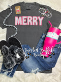 Tee Charcoal {MERRY DOTS} Faux Print+ Pink Charcoal Crew Neck Tee