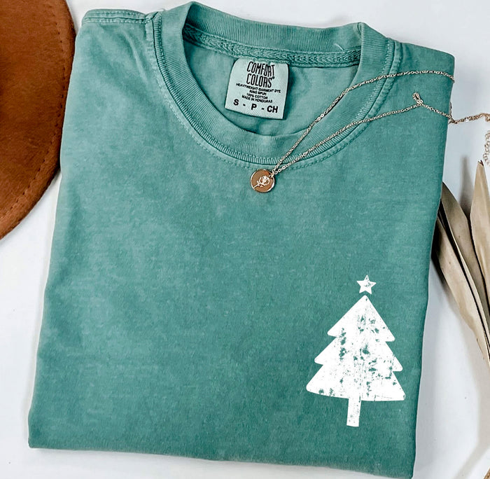 {TEENY TINY CHRISTMAS TREE} Green Pocket Crew Neck Tee