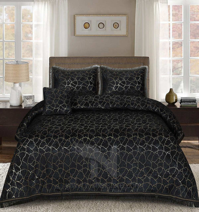 Texture Embossed Heavy Velvet Bed Sheet Set 4 Pcs Design 561 - Nishat Creative Store