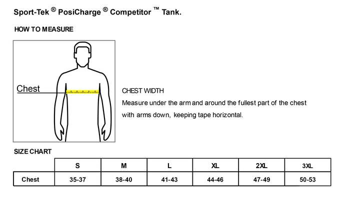 The Citadel, C Star, Club Sports - Triathlon, Sport-Tek ® PosiCharge ® Competitor ™ Tank - Size Chart