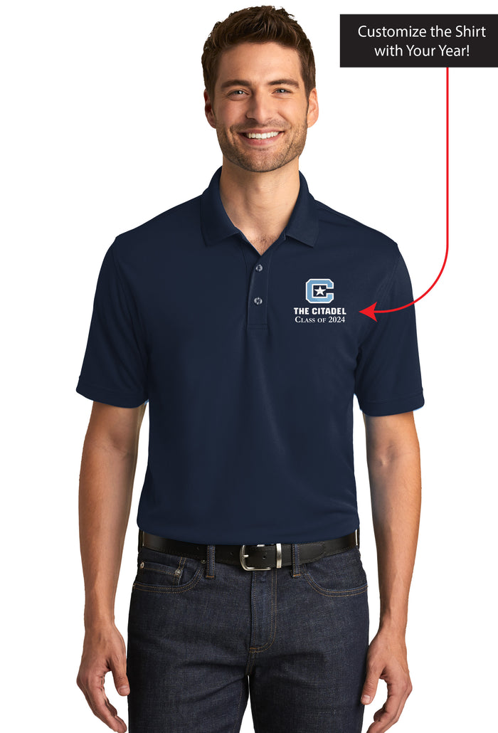 The Citadel, C Star, Customizable (Your Year), UV Micro-Mesh Polo Shirt - Navy