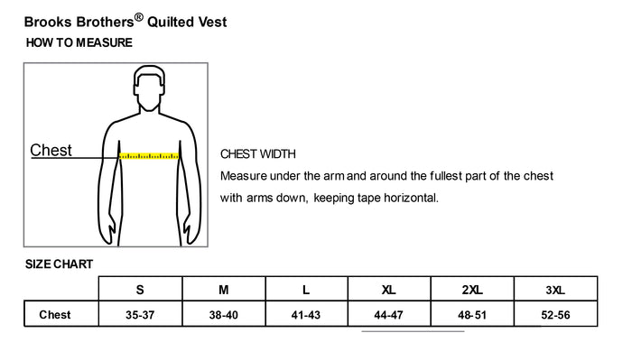 The Citadel, C Star Logo, Class of 1994, Brooks Brothers® Quilted Vest- Size Chart
