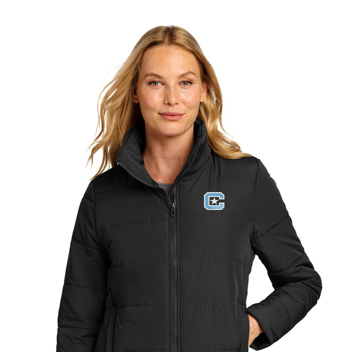 The Citadel, C Star, Port Authority® Women's Puffer Jacket - Black