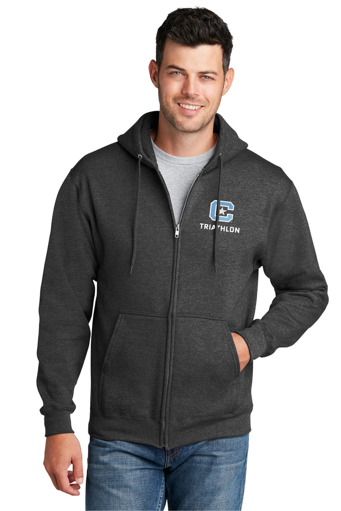 The Citadel, Club Sports - Triathlon, Core Fleece Full-Zip Hooded Sweatshirt - Dark Heather Grey