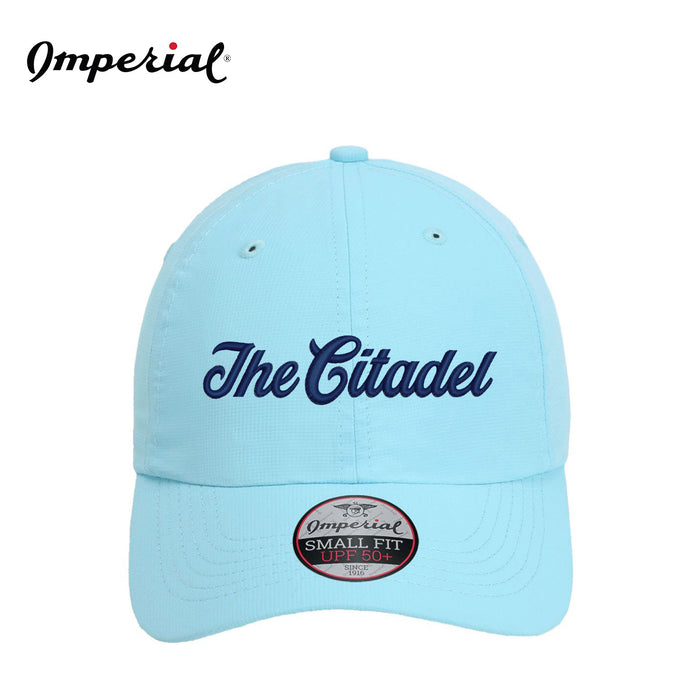 The Citadel, Script Logo, Imperial - The Hinsen Performance Ponytail Cap- Light Blue