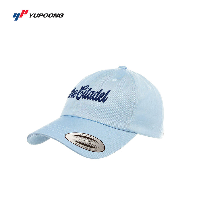 The Citadel, Script, Yupoong Adult Low-Profile Cotton Twill Dad Cap- Light blue